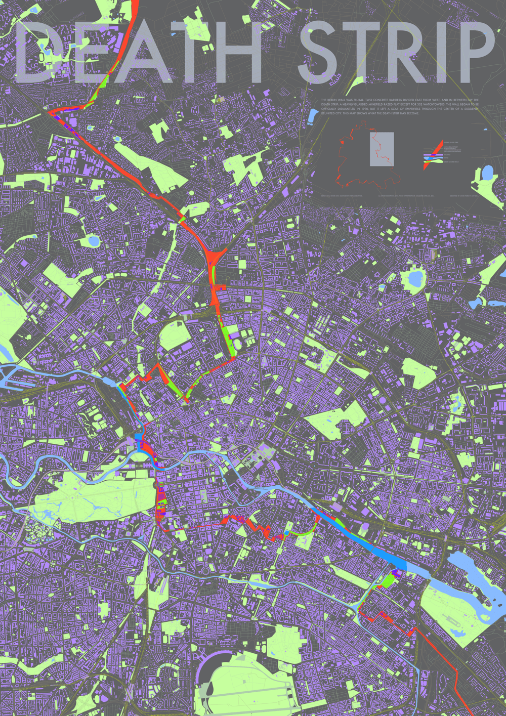 A map depicting the Death Strip slicing through Berlin.