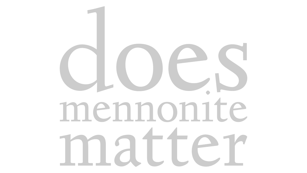 An animation: the words ”does mennonite matter“ zoom in on the lowercase d’s shoulder to reveal part of the Mennonite Confession of Faith