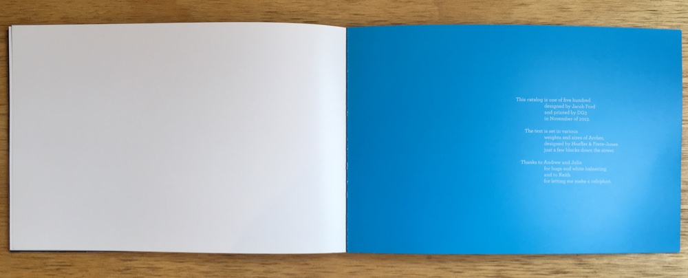 Two-page spread: left is blank, right contains a colophon