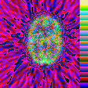 Gradient cycles through violet, blue, green, yellow; with pink bands interspersed
